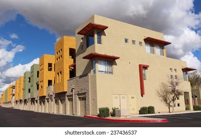 Exterior Of Modern Trendy New Colorful Apartments