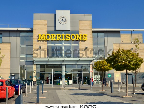 Exterior of\
Morissons supermarket, the 4th largest chain of supermarkets in the\
UK. Edinburgh, Scotland UK. May\
2018