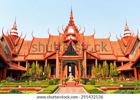 Exterior of the National Museum of Cambodia in Phnom Penh in Cambodia against blue sky