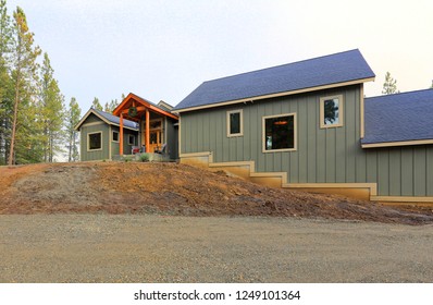 Exterior Of A New Gray Wooden Country House In Cle Elum, WA.
