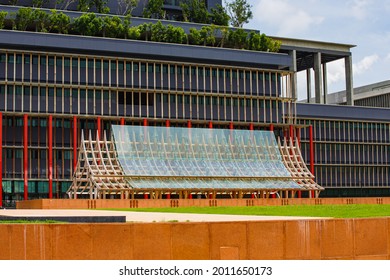 The Exterior Of New Parliament Building Of Sappaya Sapasathan (The New Parliament Of Thailand) On The Chao Phraya River In Bangkok.  Thai Houses