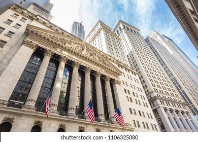 Exterior of New york Stock Exchange, largest stock exchange in world by market capitalization and most powerful global financial institute. Wall street, lower Manhattan, New York City, USA.
