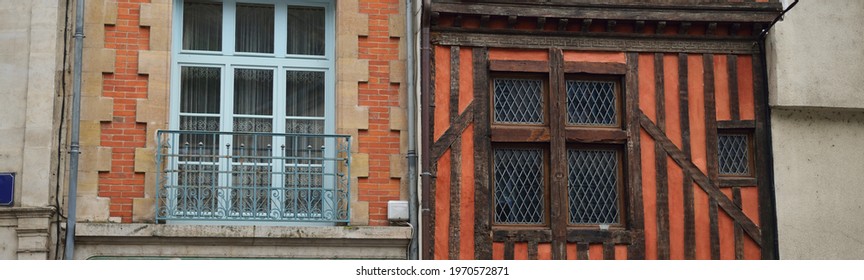 Exterior Of The Old Traditional Building. Northern France, Europe. Close-up Of Wall, Window, Balcony. Travel Destinations, Sightseeing, Architecture, Construction Industry, History