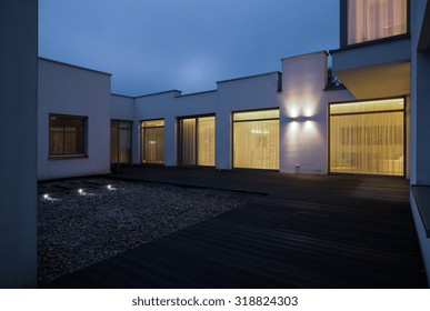 Exterior Of Single Family House At Night