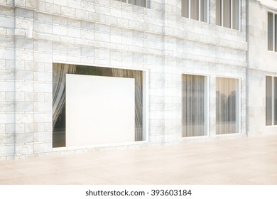 Exterior Storefront With Blank Billboard, Mock Up, 3D Render