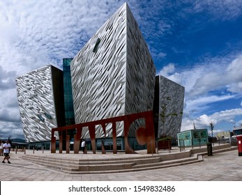 Exterior of Titanic exhibition centre, a museum and interactive exhibition in Belfast docks. Titanic Quarter, city centre, Belfast , Northern Ireland. October 2019