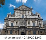 Exterior view of the Baroque church of Carolus Borromeus in the heart of the city of Antwerp in Belgium