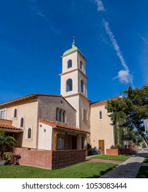 Exterior view of the Bay Shore Community Congregational Church on at Long Beach, Los Angeles County, California