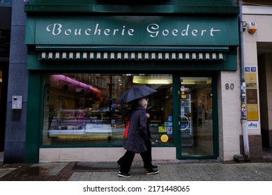 Exterior View Of Butcher Shop In Luxembourg On April 8, 2022.