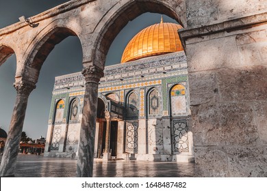 Exterior view of the Dome of the Rock or Al Qubbat as-Sakhrah in Arabic. Located in Jerusalem, the monumental shrine is a sacred Islamic destination. - Shutterstock ID 1648487482