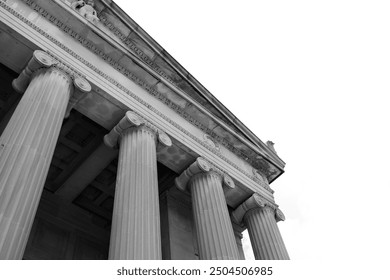 Exterior view of government building Stambaugh Auditorium in Youngstown, Ohio in monochrome.  - Powered by Shutterstock