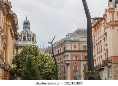 Exterior View Of Historical Buildings And The Eötvös Loránd University Library At Franciscans' Square (Ferenciek Tere) In The Old Town Of Budapest, Hungary, Eastern Europe. 