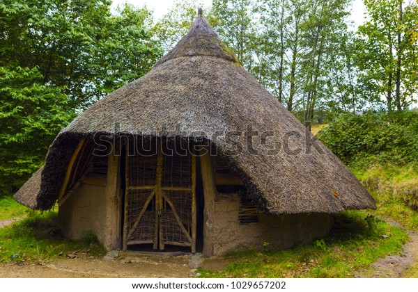Exterior\
view of Iron age hut on Isle of Arran,\
Scotland.