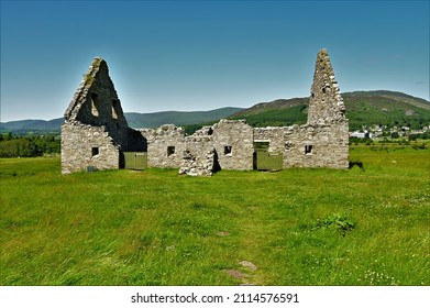 An exterior view of the medieval ruins of Ruthven barracks buildings near Kingussie in the Scottish Highlands. 