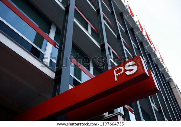 Exterior view of Offices of\
Socialist Party (Parti Socialiste) in Brussels, Belgium on Oct. 6,\
2018