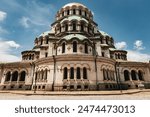 Exterior view of Patriarchal Cathedral of St. Alexander Nevsky on sunny day Sofia Bulgaria