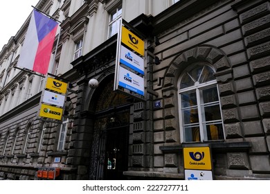 Exterior view of post office  in center of  Prague, Czech Republic on October 8, 2022. - Shutterstock ID 2227277711