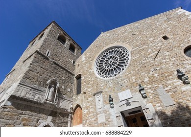 Exterior view of the Saint Justus Trieste Cathedral and its bell tower (Cattedrale di San Giusto Martire), Italy