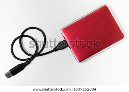 External Hard disk, Red external Hard disk, White background