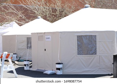 External Hospital Tents On Hospital Property, Preparing For In-coming Patients During A Pandemic.
