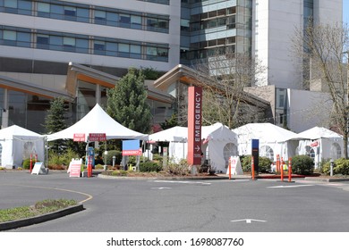 External Hospital Tents On Hospital Property, Preparing For In-coming Patients During A Pandemic.
