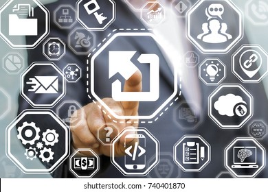 External Link Web People Connection Internet Communication Business Concept. Man Using Virtual Touchscreen And Presses External Link Button.