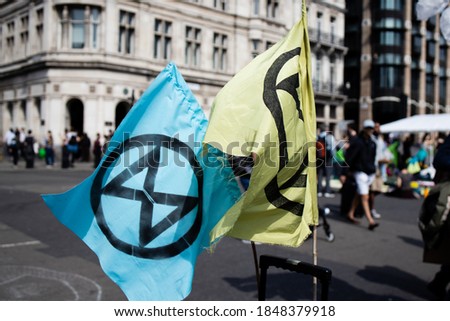 Extinction Rebellion flag during a protest in London