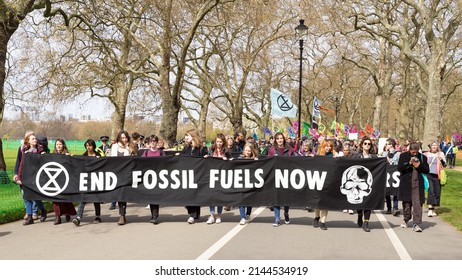 Extinction Rebellion protest on the streets of London against the use of fossil fuels and to raise awareness of climate change. London - 10th April 2022