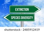 Extinction or species diversity road sign on blue sky background