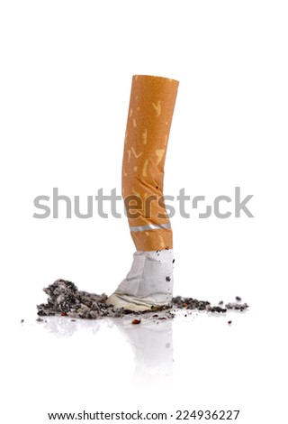 Extinguished cigarette butt isolated on white background