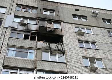 Extinguished Fire Apartment Building Burnt Balcony Stock Photo ...