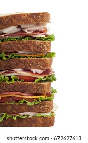 Extra large tall stacked multiple layer sandwich; isolated on white background