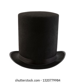 Extra Tall Black Vintage Top Hat Isolated On White Background