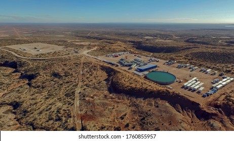 Extraction Of Unconventional Oil. Battery Of Pumping Trucks For Hydraulic Fracturing (Fracking).