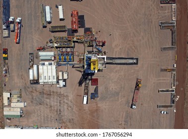 Extraction Of Unconventional Oil. Battery Of Pumping Trucks For Hydraulic Fracturing (Fracking).