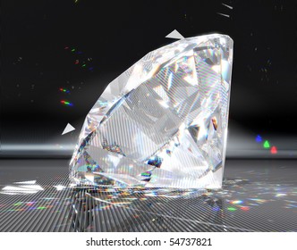 Extralarge resolution. Large diamond with striped reflection and sparkles over metallic background