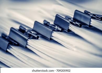 Extreamely Close Up  Stacking Of Office Working Document With Paper Clip Folder