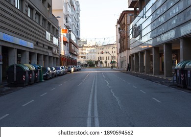 Extremadura, Spain. 1-1-2021. Empty Shopping Street Due To Security Measures Against Covid-19