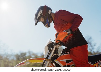 Extreme And Adrenaline. Motocross Rider Close Up Portrait. Motocross Sport. Active Lifestyle.