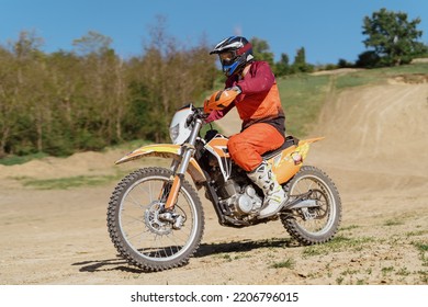 Extreme And Adrenaline. Motocross Rider Close Up Portrait. Motocross Sport. Active Lifestyle.