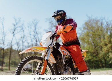 Extreme And Adrenaline. Motocross Rider Close Up Portrait. Motocross Sport. Active Lifestyle.