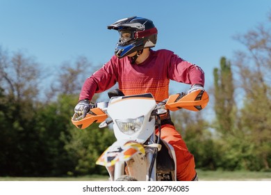 Extreme And Adrenaline. Motocross Rider Close Up Portrait. Motocross Sport. Active Lifestyle.