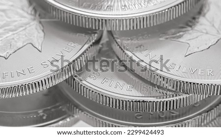 Extreme close up image of a 9999 Silver Canadian Maple Leaf Bullion Coin