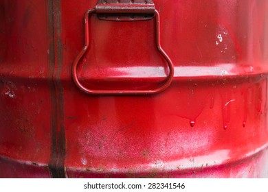 Extreme Close Up Of A Red Barrel Of Oil.