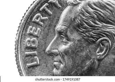 Extreme Close Up Shot Of American Currency Dime