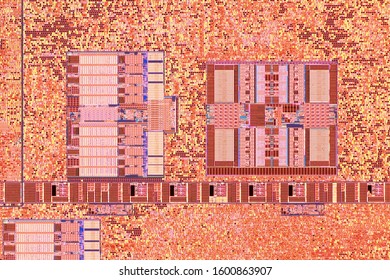 Extreme close up of silicon microprocessor chip.