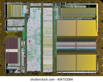 Extreme close up of silicon microprocessor chip.