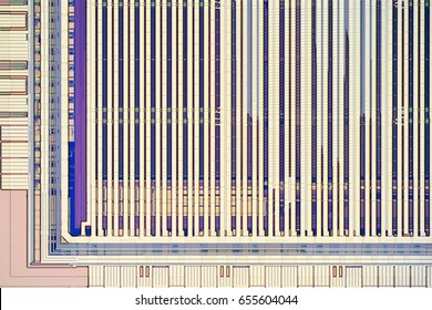 Extreme close up of silicon microprocessor chip.