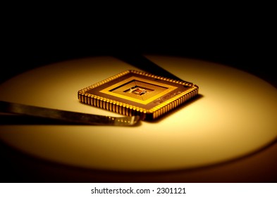 Extreme Close-up Of Computer Micro Chip .