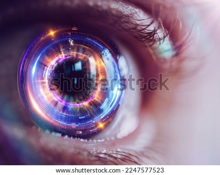 An extreme closeup of an enlarged human eye with beautiful colors